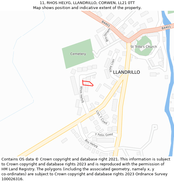 11, RHOS HELYG, LLANDRILLO, CORWEN, LL21 0TT: Location map and indicative extent of plot