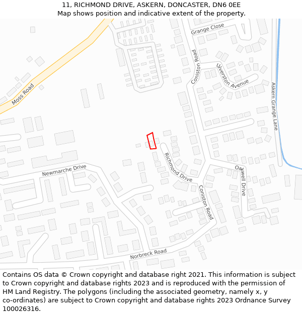 11, RICHMOND DRIVE, ASKERN, DONCASTER, DN6 0EE: Location map and indicative extent of plot