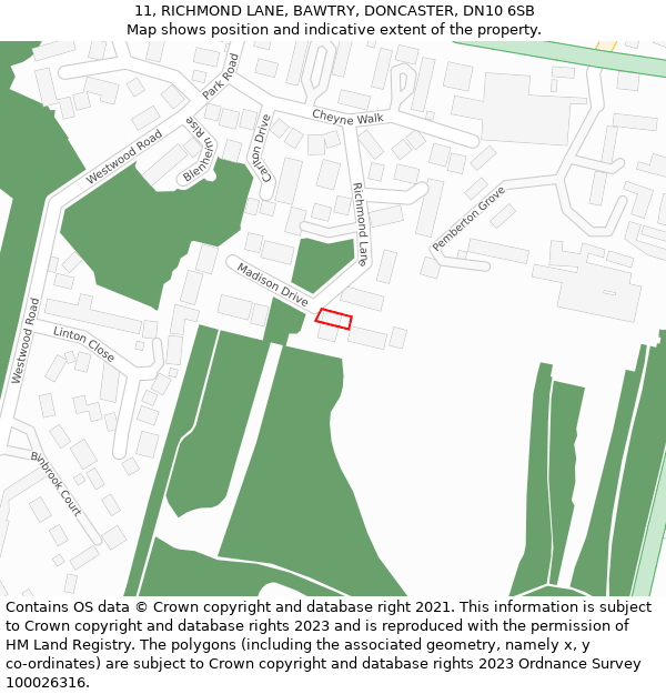 11, RICHMOND LANE, BAWTRY, DONCASTER, DN10 6SB: Location map and indicative extent of plot