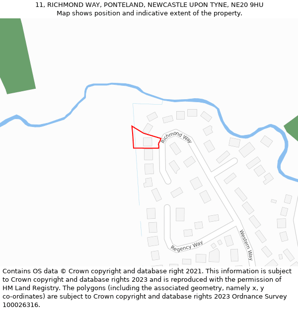 11, RICHMOND WAY, PONTELAND, NEWCASTLE UPON TYNE, NE20 9HU: Location map and indicative extent of plot