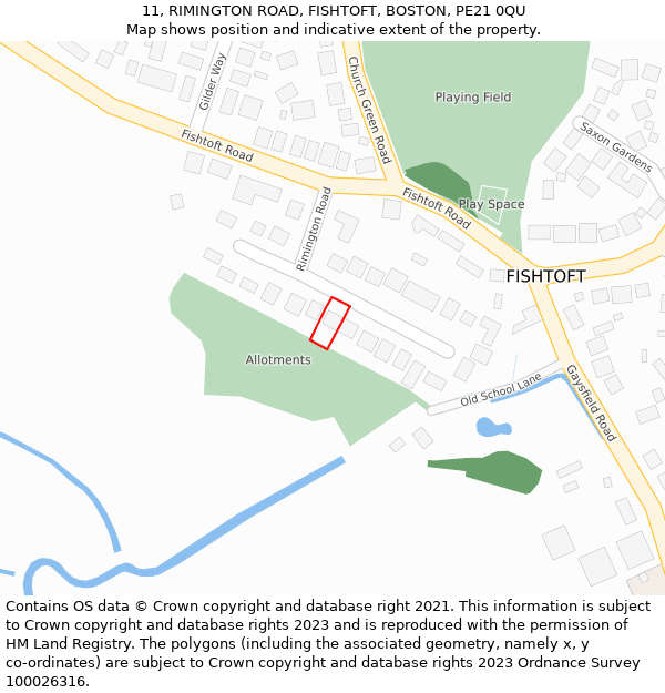 11, RIMINGTON ROAD, FISHTOFT, BOSTON, PE21 0QU: Location map and indicative extent of plot