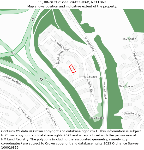 11, RINGLET CLOSE, GATESHEAD, NE11 9NF: Location map and indicative extent of plot