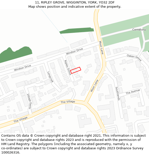 11, RIPLEY GROVE, WIGGINTON, YORK, YO32 2DF: Location map and indicative extent of plot