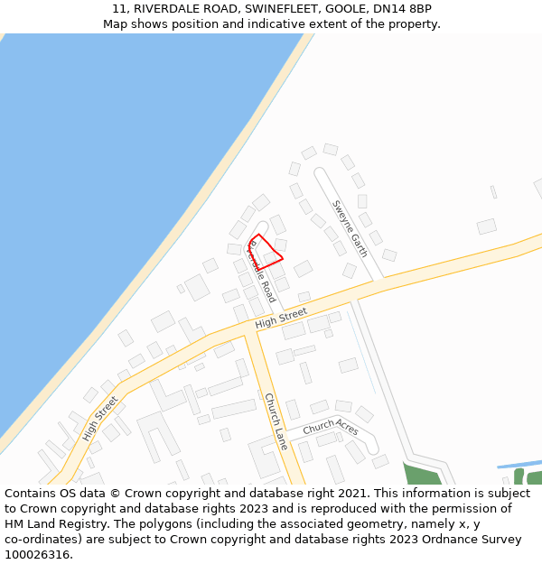 11, RIVERDALE ROAD, SWINEFLEET, GOOLE, DN14 8BP: Location map and indicative extent of plot