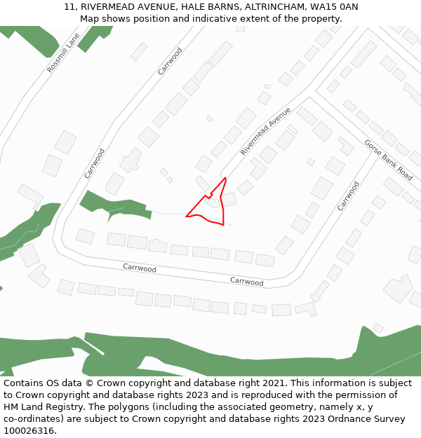 11, RIVERMEAD AVENUE, HALE BARNS, ALTRINCHAM, WA15 0AN: Location map and indicative extent of plot