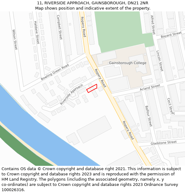11, RIVERSIDE APPROACH, GAINSBOROUGH, DN21 2NR: Location map and indicative extent of plot