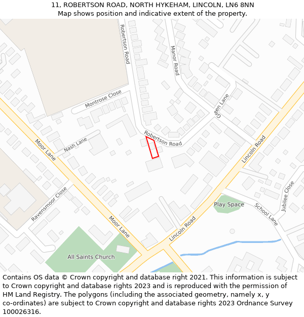 11, ROBERTSON ROAD, NORTH HYKEHAM, LINCOLN, LN6 8NN: Location map and indicative extent of plot