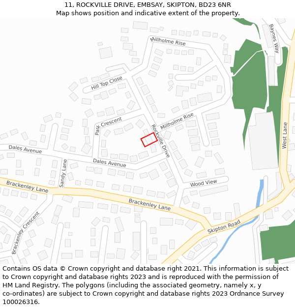 11, ROCKVILLE DRIVE, EMBSAY, SKIPTON, BD23 6NR: Location map and indicative extent of plot