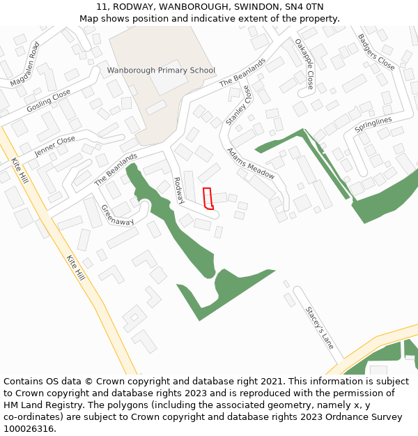 11, RODWAY, WANBOROUGH, SWINDON, SN4 0TN: Location map and indicative extent of plot