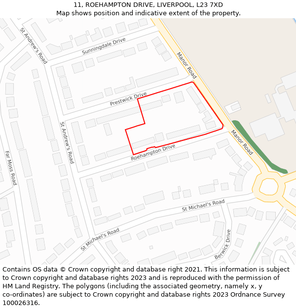 11, ROEHAMPTON DRIVE, LIVERPOOL, L23 7XD: Location map and indicative extent of plot