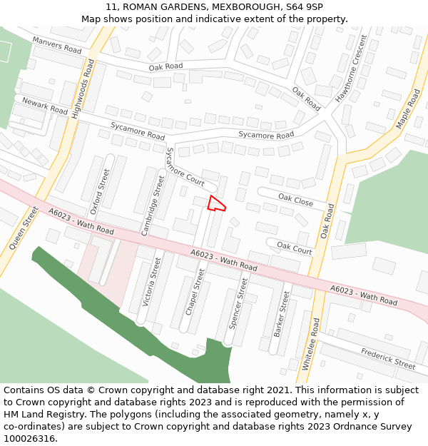 11, ROMAN GARDENS, MEXBOROUGH, S64 9SP: Location map and indicative extent of plot