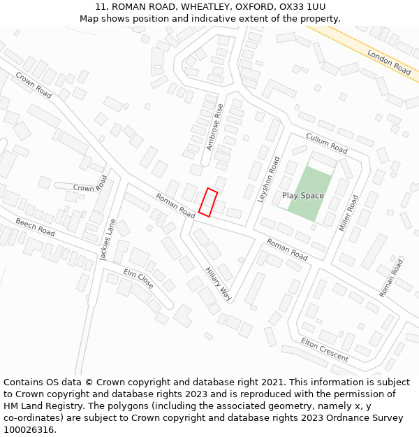 11, ROMAN ROAD, WHEATLEY, OXFORD, OX33 1UU: Location map and indicative extent of plot