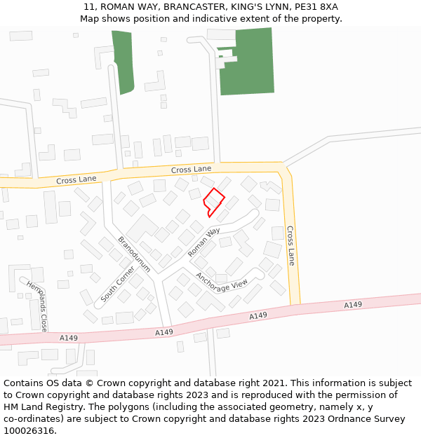 11, ROMAN WAY, BRANCASTER, KING'S LYNN, PE31 8XA: Location map and indicative extent of plot