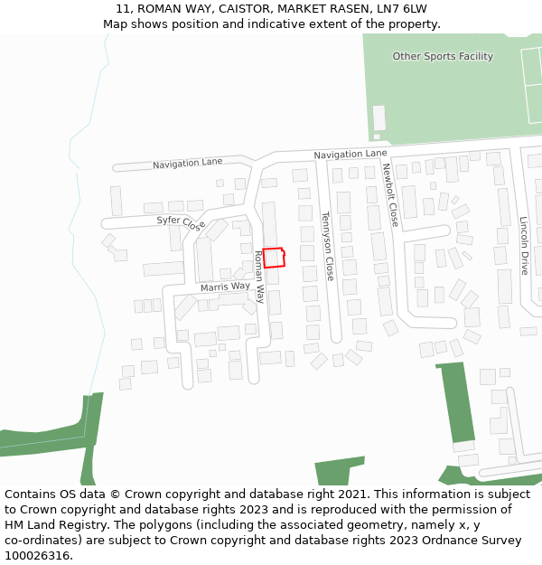 11, ROMAN WAY, CAISTOR, MARKET RASEN, LN7 6LW: Location map and indicative extent of plot