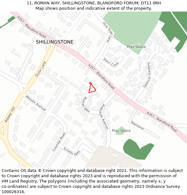 11, ROMAN WAY, SHILLINGSTONE, BLANDFORD FORUM, DT11 0RH: Location map and indicative extent of plot
