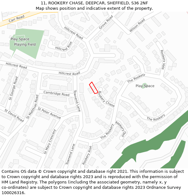 11, ROOKERY CHASE, DEEPCAR, SHEFFIELD, S36 2NF: Location map and indicative extent of plot