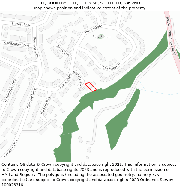 11, ROOKERY DELL, DEEPCAR, SHEFFIELD, S36 2ND: Location map and indicative extent of plot