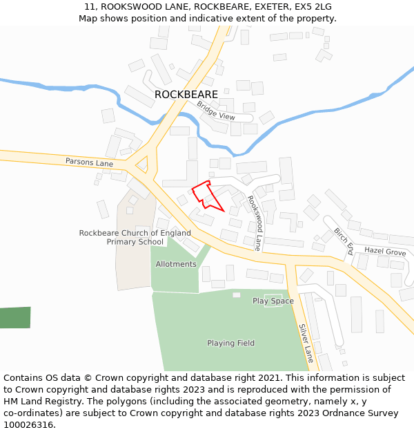 11, ROOKSWOOD LANE, ROCKBEARE, EXETER, EX5 2LG: Location map and indicative extent of plot