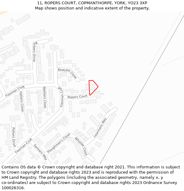 11, ROPERS COURT, COPMANTHORPE, YORK, YO23 3XP: Location map and indicative extent of plot