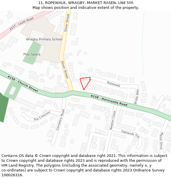 11, ROPEWALK, WRAGBY, MARKET RASEN, LN8 5YA: Location map and indicative extent of plot