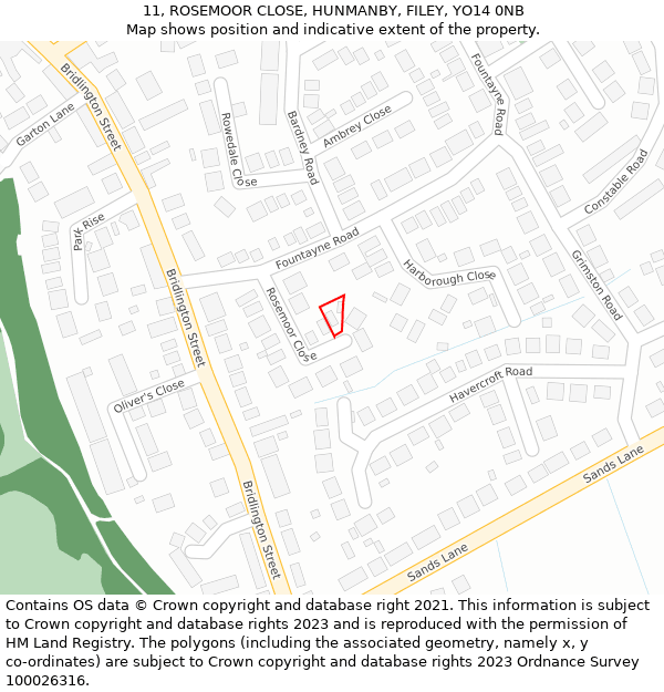 11, ROSEMOOR CLOSE, HUNMANBY, FILEY, YO14 0NB: Location map and indicative extent of plot