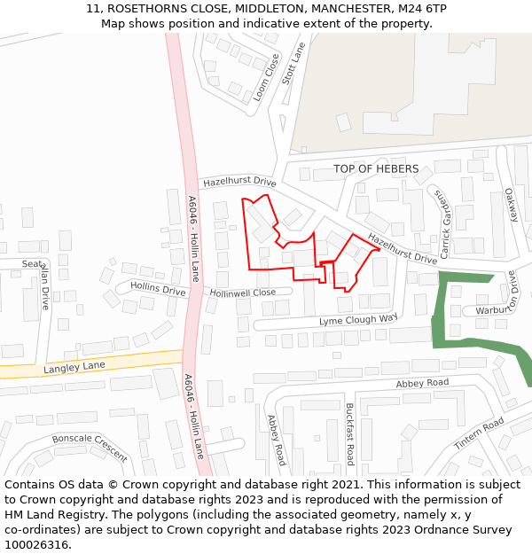 11, ROSETHORNS CLOSE, MIDDLETON, MANCHESTER, M24 6TP: Location map and indicative extent of plot