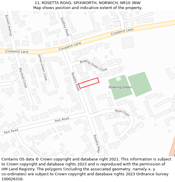 11, ROSETTA ROAD, SPIXWORTH, NORWICH, NR10 3NW: Location map and indicative extent of plot