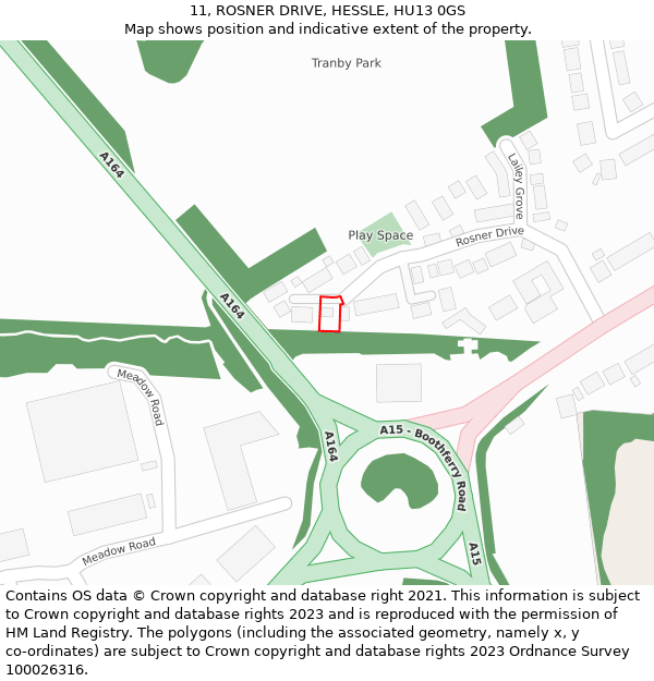 11, ROSNER DRIVE, HESSLE, HU13 0GS: Location map and indicative extent of plot