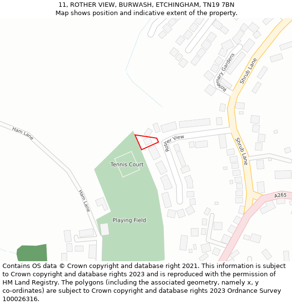 11, ROTHER VIEW, BURWASH, ETCHINGHAM, TN19 7BN: Location map and indicative extent of plot