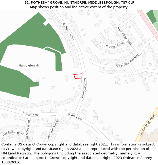 11, ROTHESAY GROVE, NUNTHORPE, MIDDLESBROUGH, TS7 0LF: Location map and indicative extent of plot