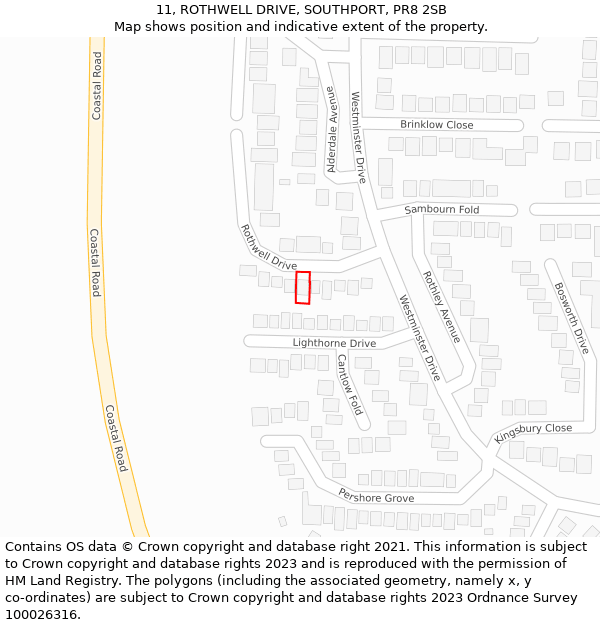 11, ROTHWELL DRIVE, SOUTHPORT, PR8 2SB: Location map and indicative extent of plot