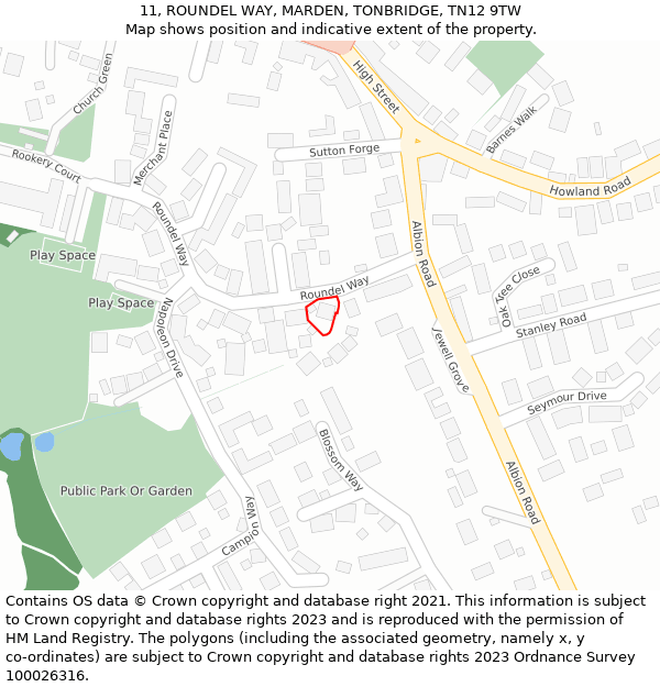 11, ROUNDEL WAY, MARDEN, TONBRIDGE, TN12 9TW: Location map and indicative extent of plot