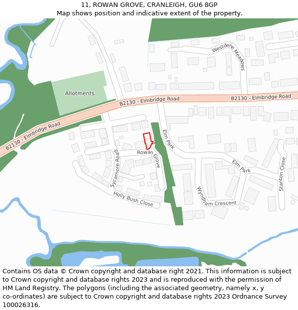 11, ROWAN GROVE, CRANLEIGH, GU6 8GP: Location map and indicative extent of plot