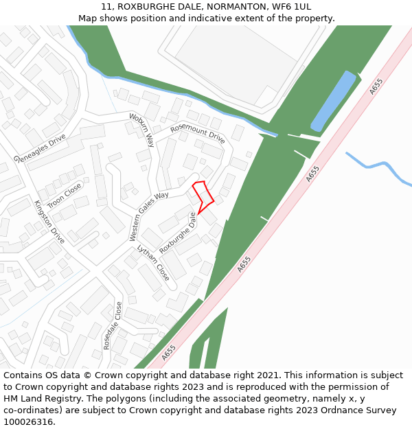 11, ROXBURGHE DALE, NORMANTON, WF6 1UL: Location map and indicative extent of plot