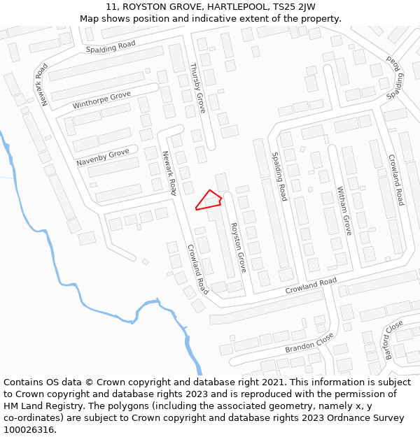 11, ROYSTON GROVE, HARTLEPOOL, TS25 2JW: Location map and indicative extent of plot