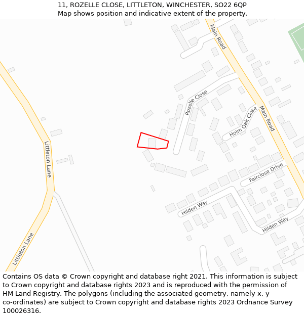 11, ROZELLE CLOSE, LITTLETON, WINCHESTER, SO22 6QP: Location map and indicative extent of plot