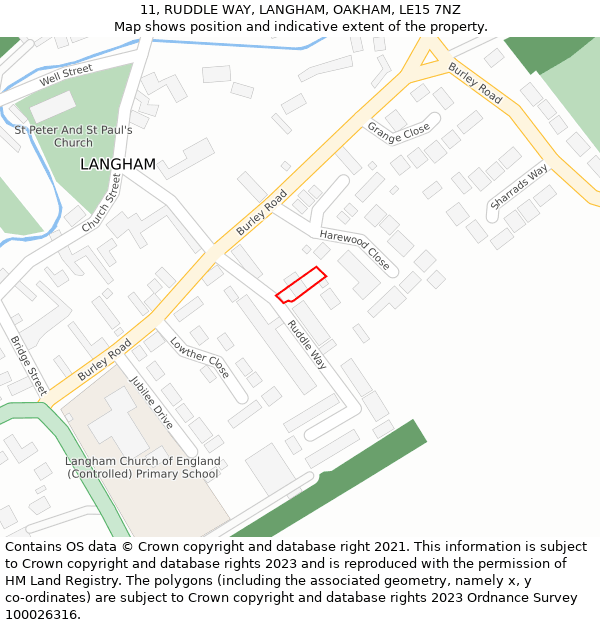 11, RUDDLE WAY, LANGHAM, OAKHAM, LE15 7NZ: Location map and indicative extent of plot