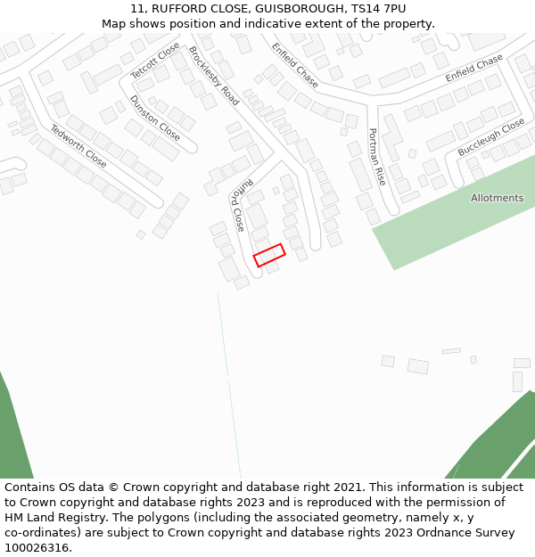 11, RUFFORD CLOSE, GUISBOROUGH, TS14 7PU: Location map and indicative extent of plot