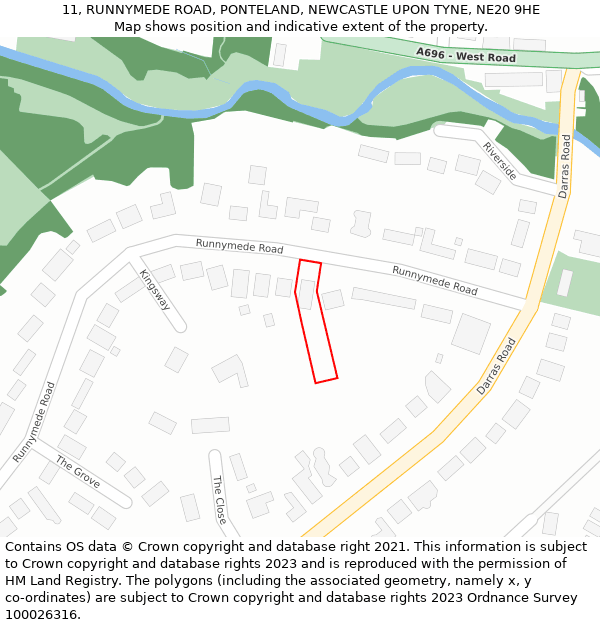 11, RUNNYMEDE ROAD, PONTELAND, NEWCASTLE UPON TYNE, NE20 9HE: Location map and indicative extent of plot