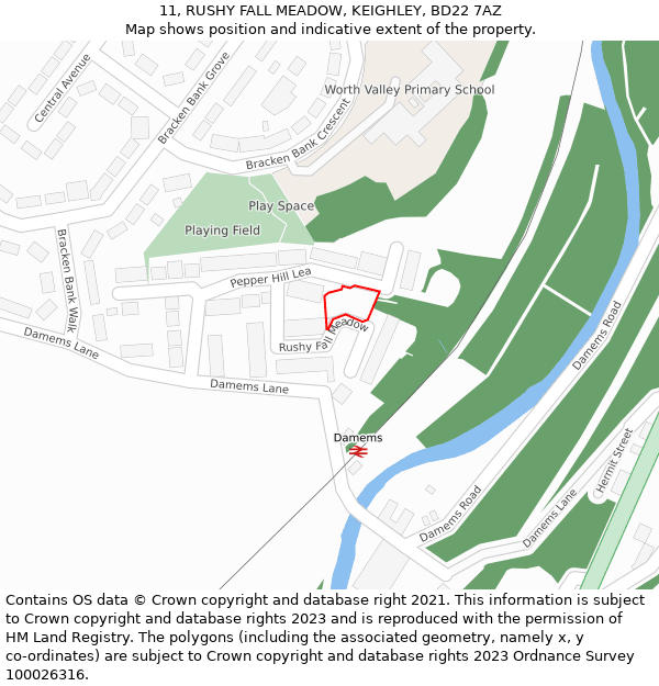 11, RUSHY FALL MEADOW, KEIGHLEY, BD22 7AZ: Location map and indicative extent of plot