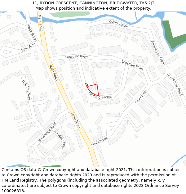 11, RYDON CRESCENT, CANNINGTON, BRIDGWATER, TA5 2JT: Location map and indicative extent of plot