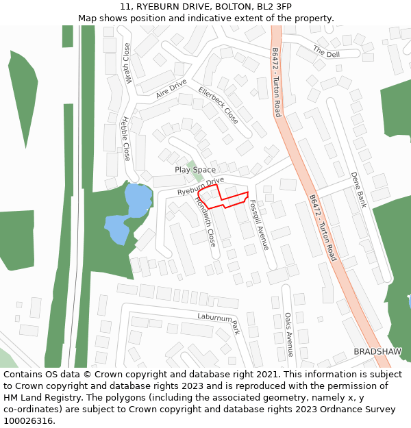11, RYEBURN DRIVE, BOLTON, BL2 3FP: Location map and indicative extent of plot