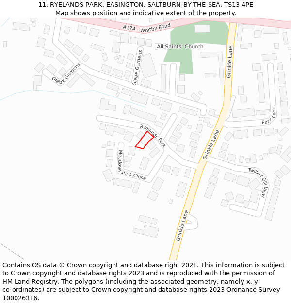 11, RYELANDS PARK, EASINGTON, SALTBURN-BY-THE-SEA, TS13 4PE: Location map and indicative extent of plot