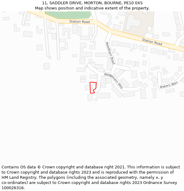 11, SADDLER DRIVE, MORTON, BOURNE, PE10 0XS: Location map and indicative extent of plot