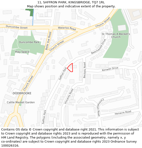 11, SAFFRON PARK, KINGSBRIDGE, TQ7 1RL: Location map and indicative extent of plot