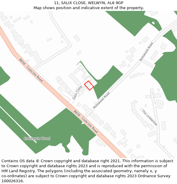 11, SALIX CLOSE, WELWYN, AL6 9GP: Location map and indicative extent of plot