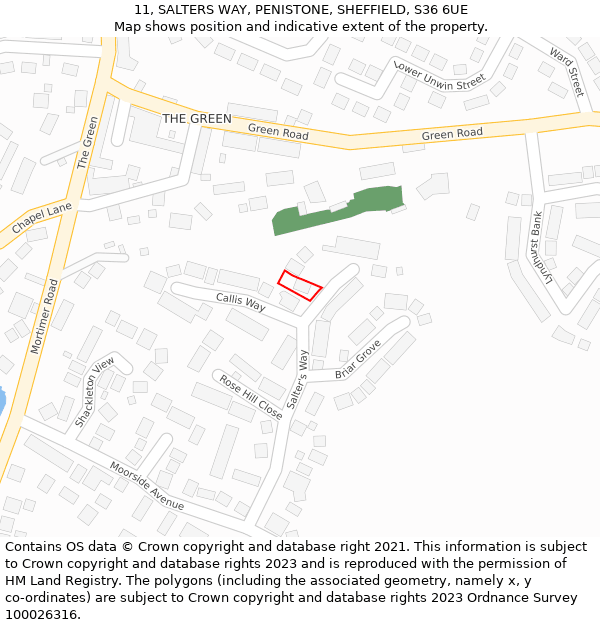 11, SALTERS WAY, PENISTONE, SHEFFIELD, S36 6UE: Location map and indicative extent of plot