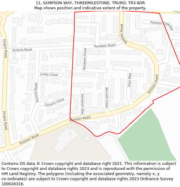 11, SAMPSON WAY, THREEMILESTONE, TRURO, TR3 6DR: Location map and indicative extent of plot