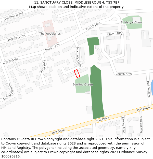 11, SANCTUARY CLOSE, MIDDLESBROUGH, TS5 7BF: Location map and indicative extent of plot