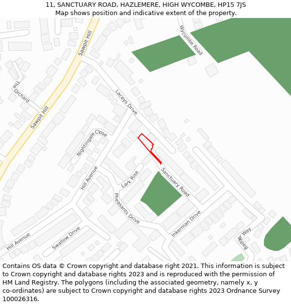 11, SANCTUARY ROAD, HAZLEMERE, HIGH WYCOMBE, HP15 7JS: Location map and indicative extent of plot